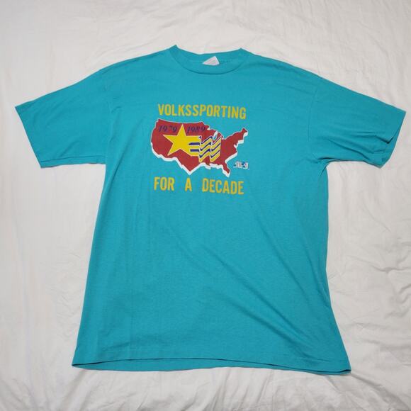 Vintage Single Stitch Mens XL Volkssporting 80s Y2k 90s Tee T-Shirt 1989 - Picture 1 of 8